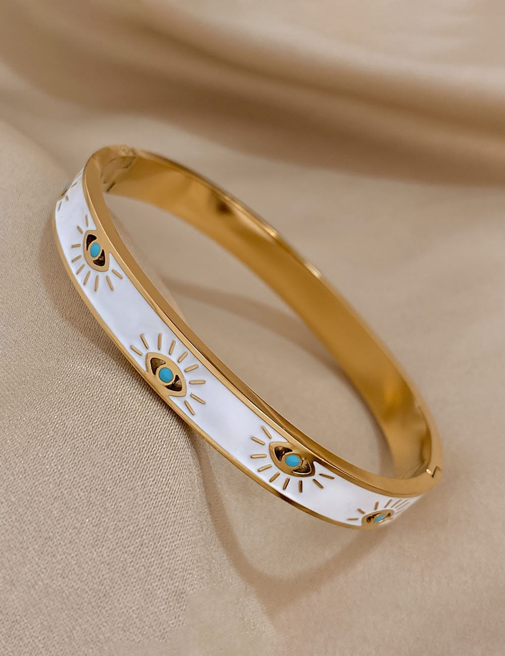 Lisa Olive Minimalist Gold Plated Enamel Evil Eye Bangle Bracelet — image 1