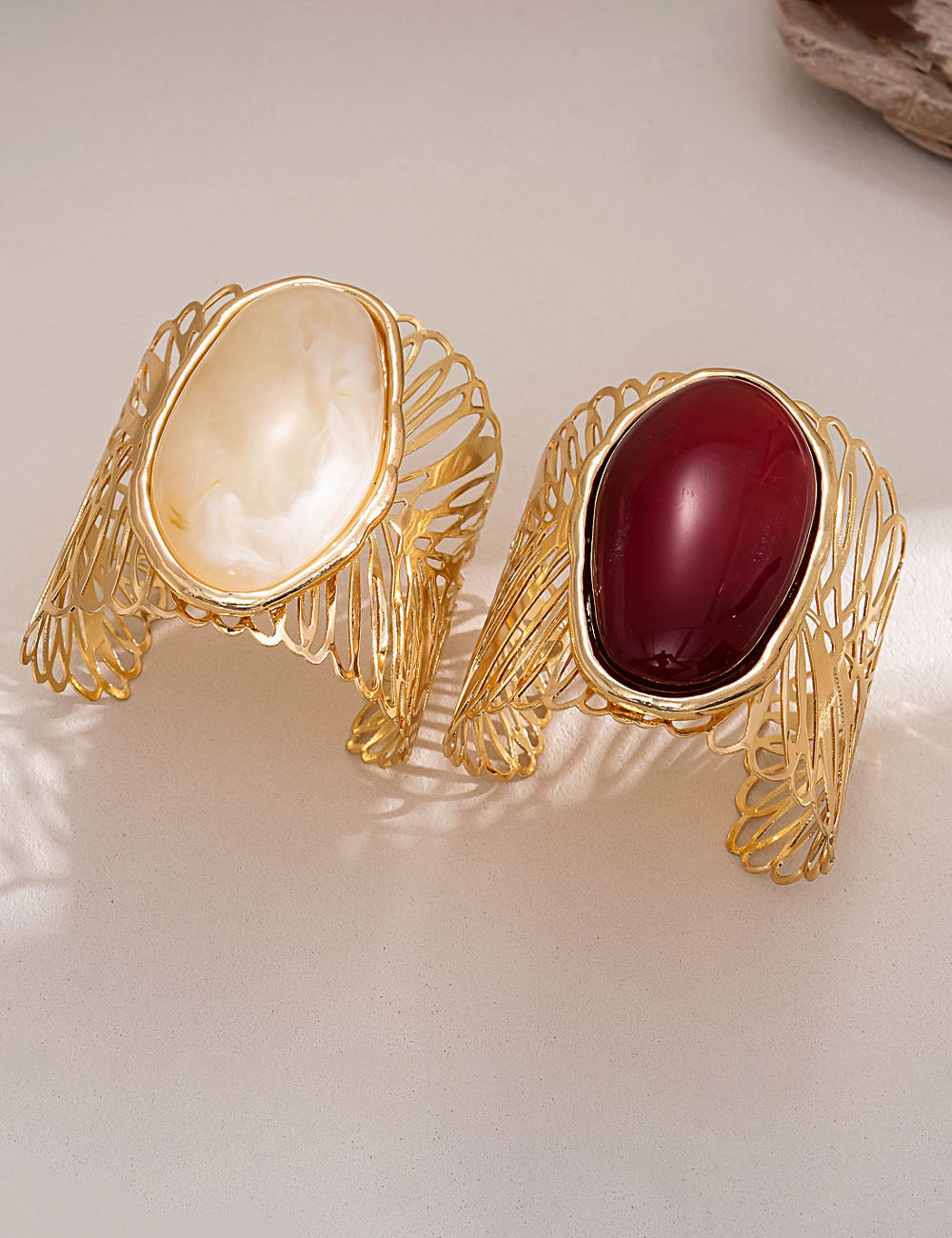 Lisa Olive Stylish Oval Stone Hollow Out Wide Cuff Bracelet — image 1