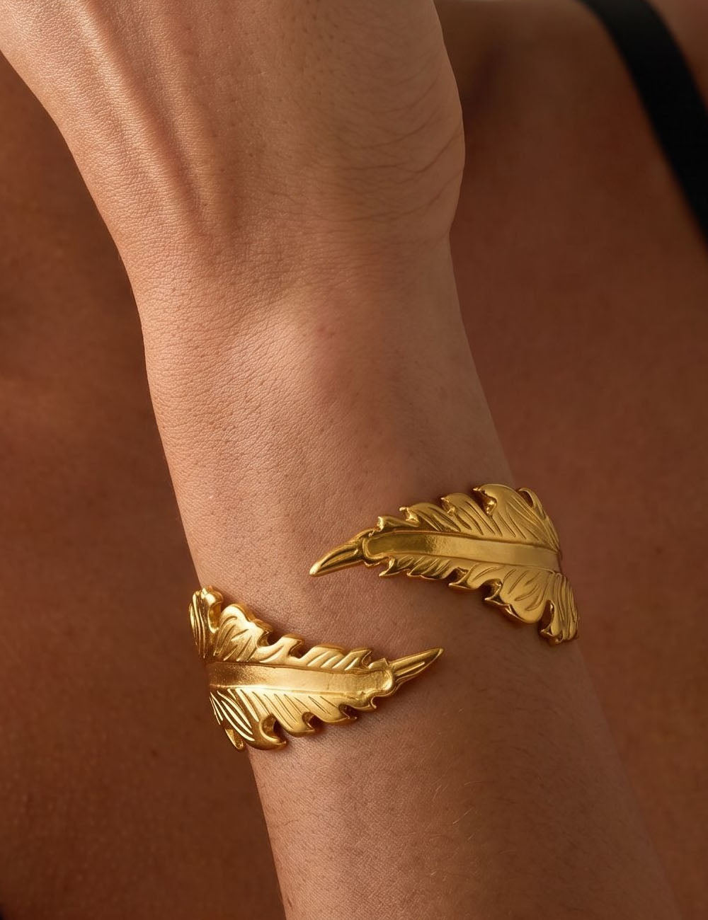 Lisa Olive Vintage Feather Gold Plated Open Cuff Bracelet — image 1
