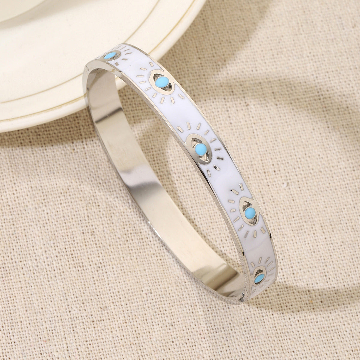 Lisa Olive Minimalist Gold Plated Enamel Evil Eye Bangle Bracelet — image 4