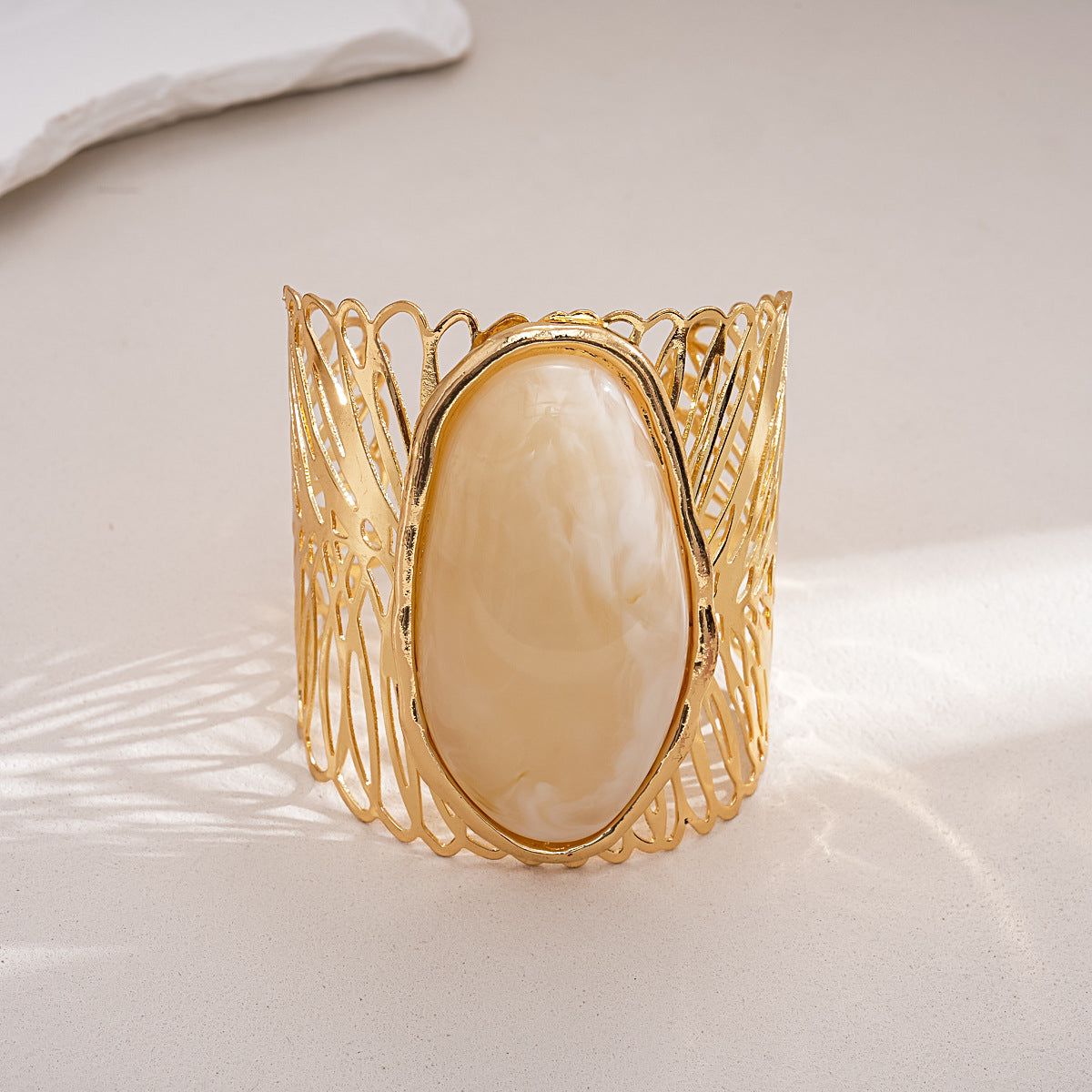 Lisa Olive Stylish Oval Stone Hollow Out Wide Cuff Bracelet — image 7