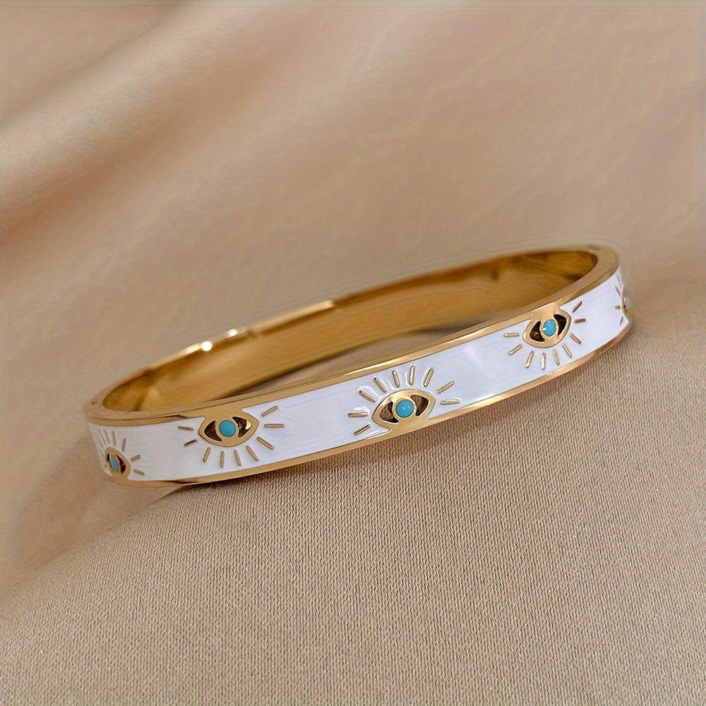 Lisa Olive Minimalist Gold Plated Enamel Evil Eye Bangle Bracelet — image 5