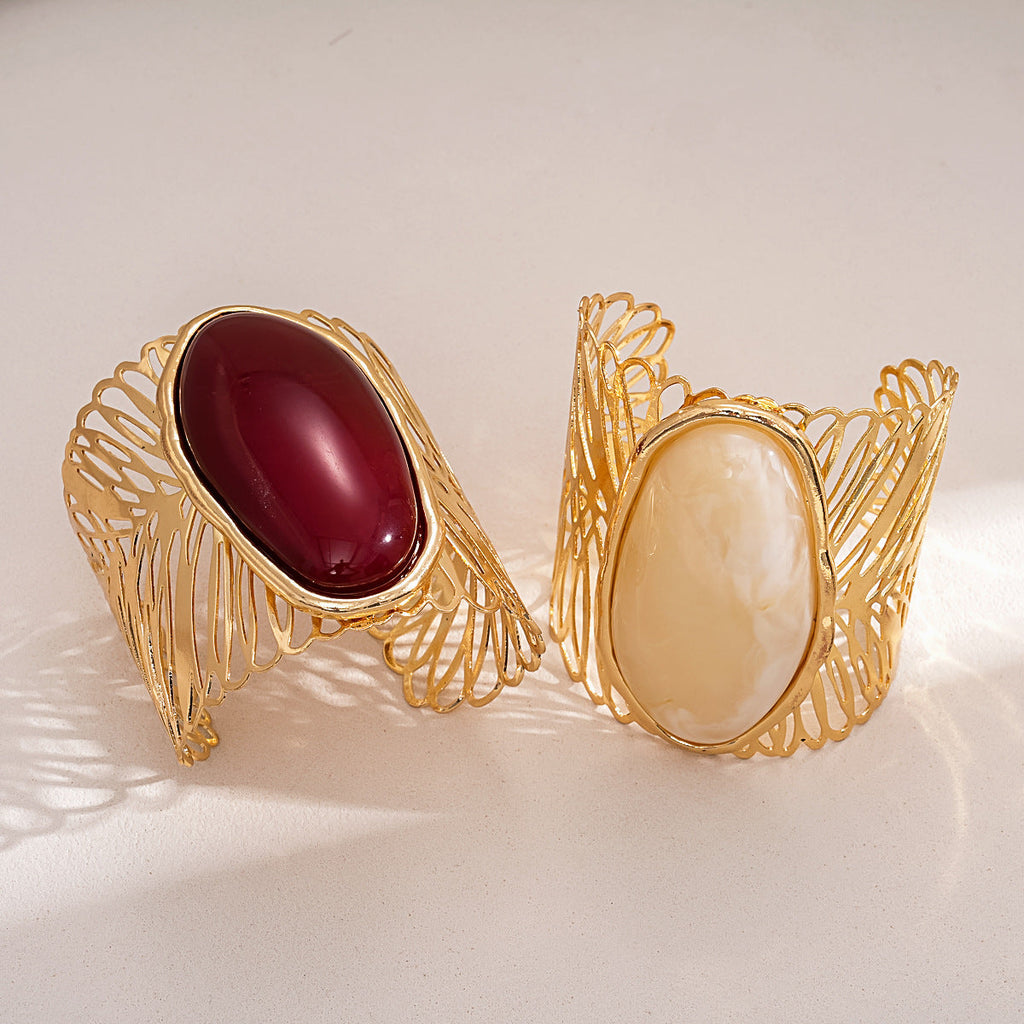 Lisa Olive Stylish Oval Stone Hollow Out Wide Cuff Bracelet — image 2