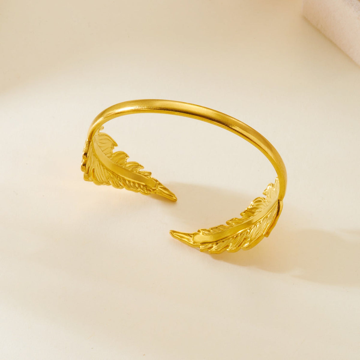 Lisa Olive Vintage Feather Gold Plated Open Cuff Bracelet — image 5