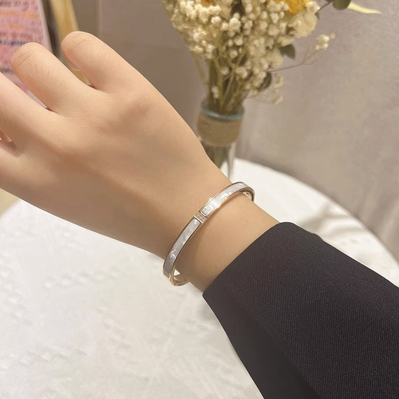 Lisa Olive Elegant Mother-of-Pearl Rhinestone Bangle Bracelet — image 4
