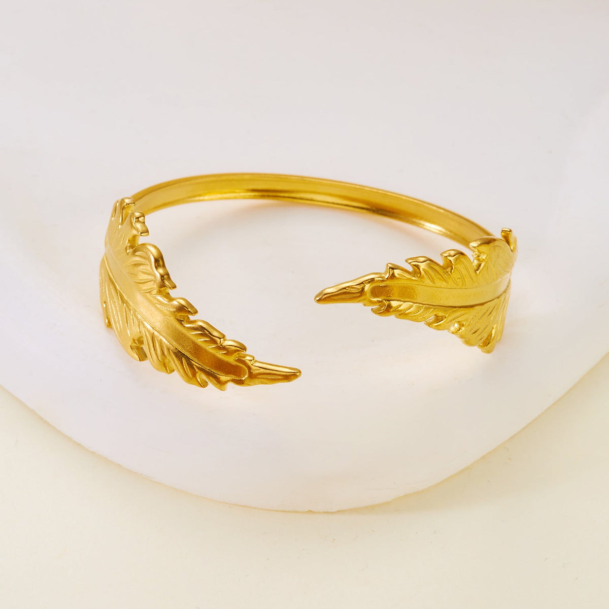Lisa Olive Vintage Feather Gold Plated Open Cuff Bracelet — image 2