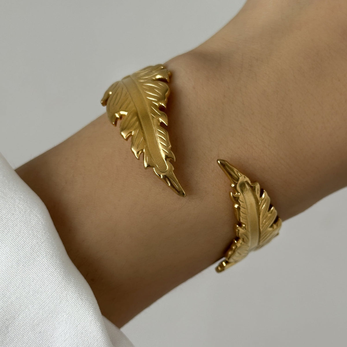 Lisa Olive Vintage Feather Gold Plated Open Cuff Bracelet — image 6