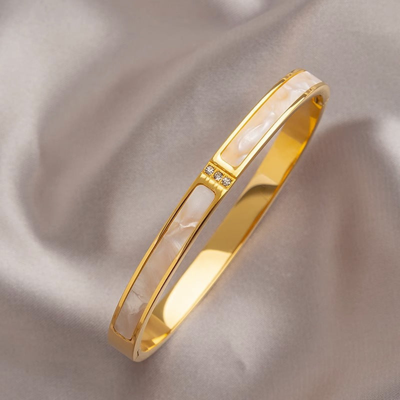 Lisa Olive Elegant Mother-of-Pearl Rhinestone Bangle Bracelet — image 2