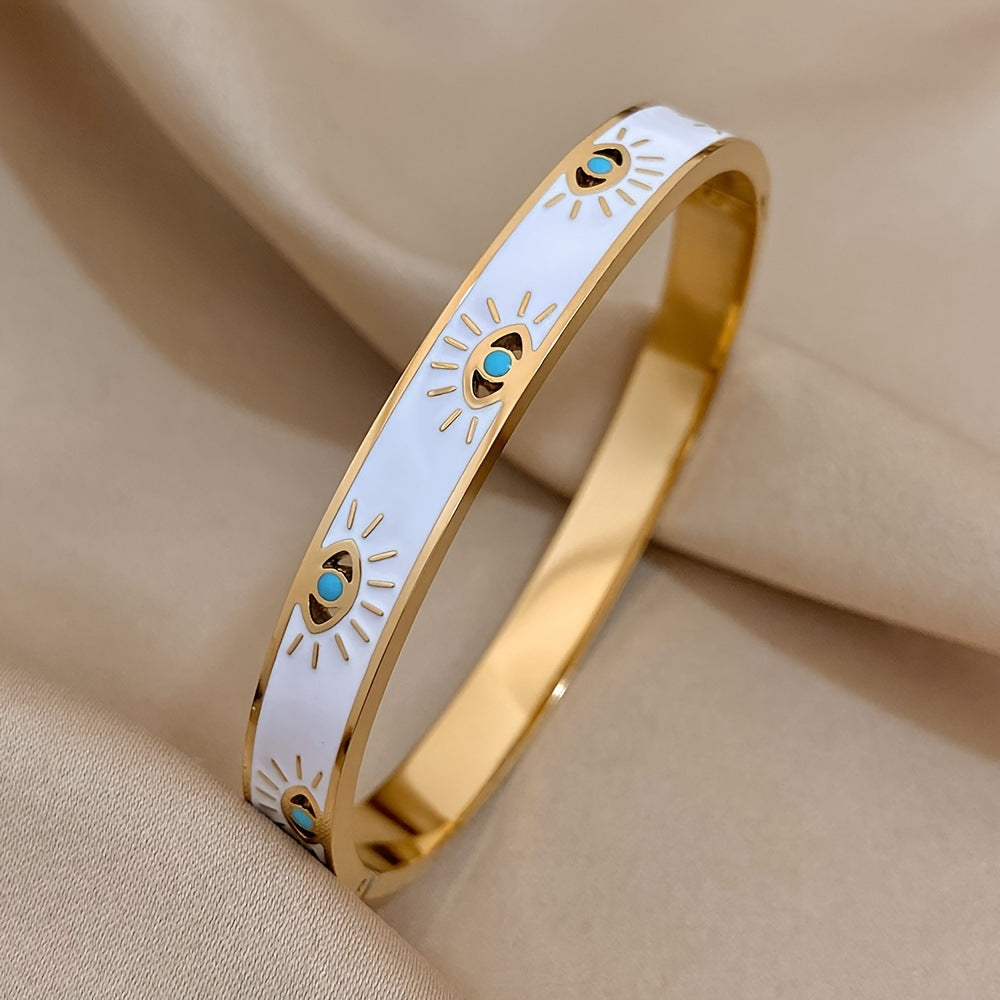 Lisa Olive Minimalist Gold Plated Enamel Evil Eye Bangle Bracelet — image 2