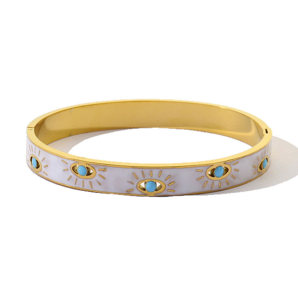 Lisa Olive Minimalist Gold Plated Enamel Evil Eye Bangle Bracelet — image 6