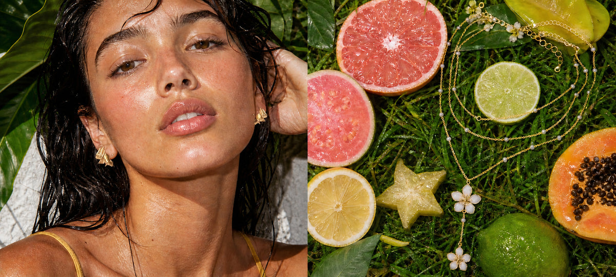 Lisa Olive jewelry styled together in the original brand campaign