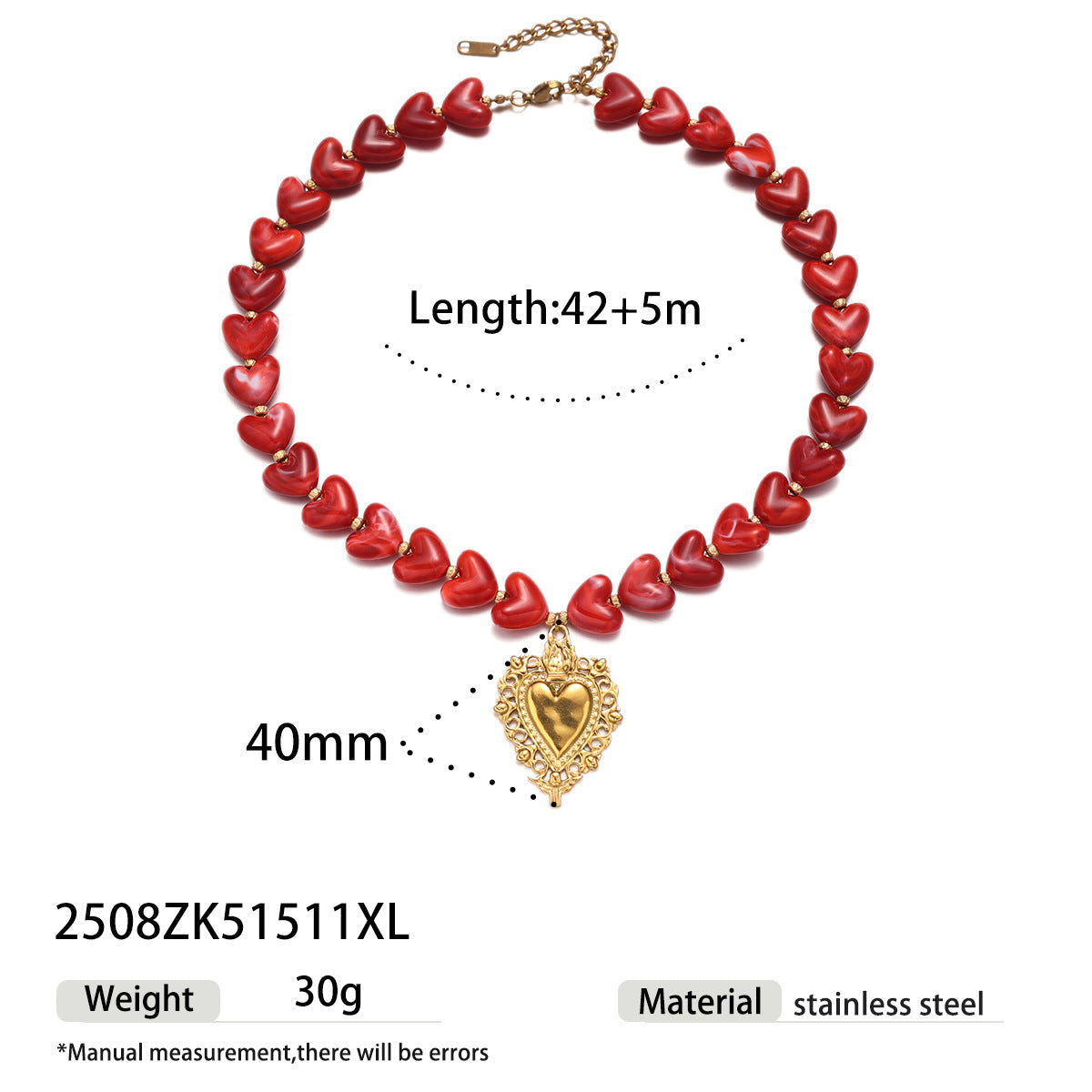 Heart Bead Choker Necklace — necklace, view 5