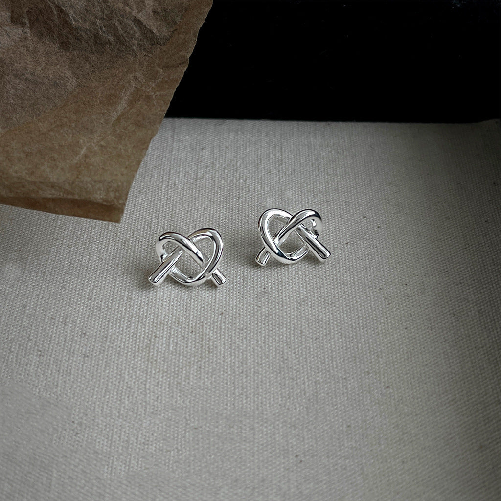 Minimalist Heart-Knot Studs — earrings, view 3