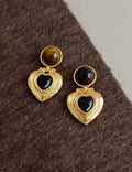 Ribbed Heart Drop Earrings — gold earrings