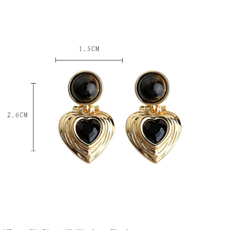 Ribbed Heart Drop Earrings — gold earrings, view 4