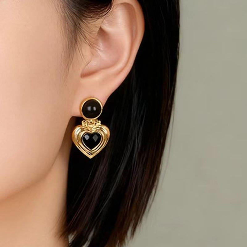 Ribbed Heart Drop Earrings — gold earrings, view 5