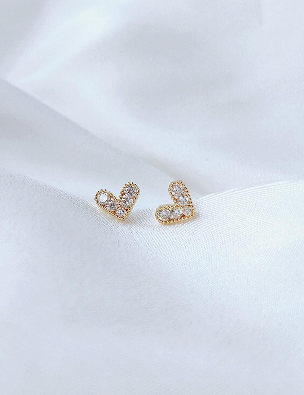 Mini Zircon Heart Studs — gold earrings