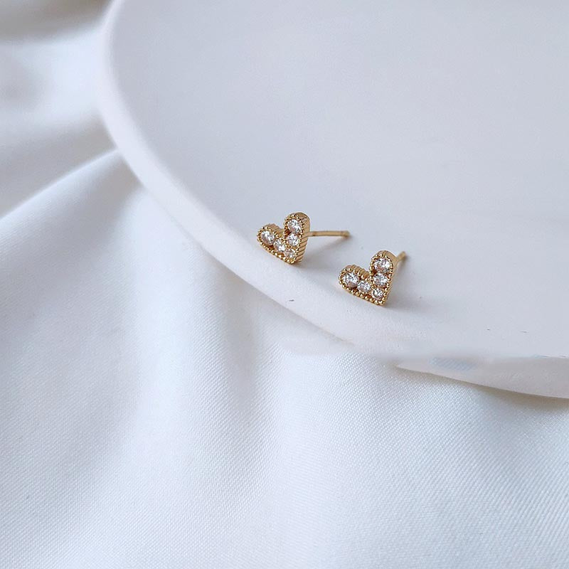 Mini Zircon Heart Studs — gold earrings, view 2
