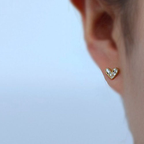 Mini Zircon Heart Studs — gold earrings, view 3