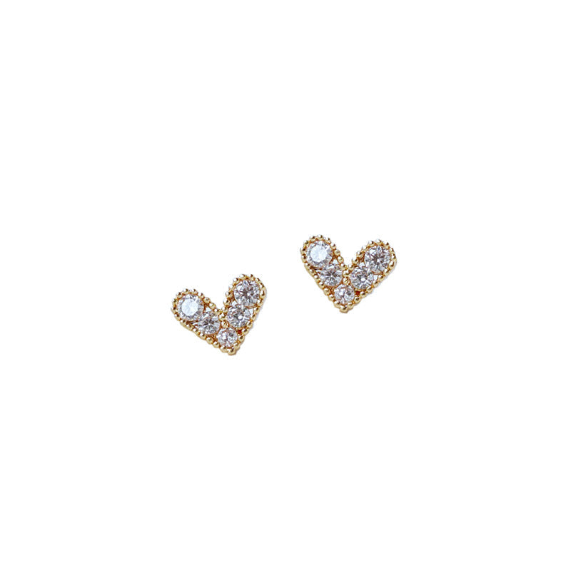 Mini Zircon Heart Studs — gold earrings, view 4