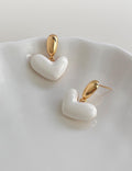 Puffy Heart Drop Earrings — white earrings