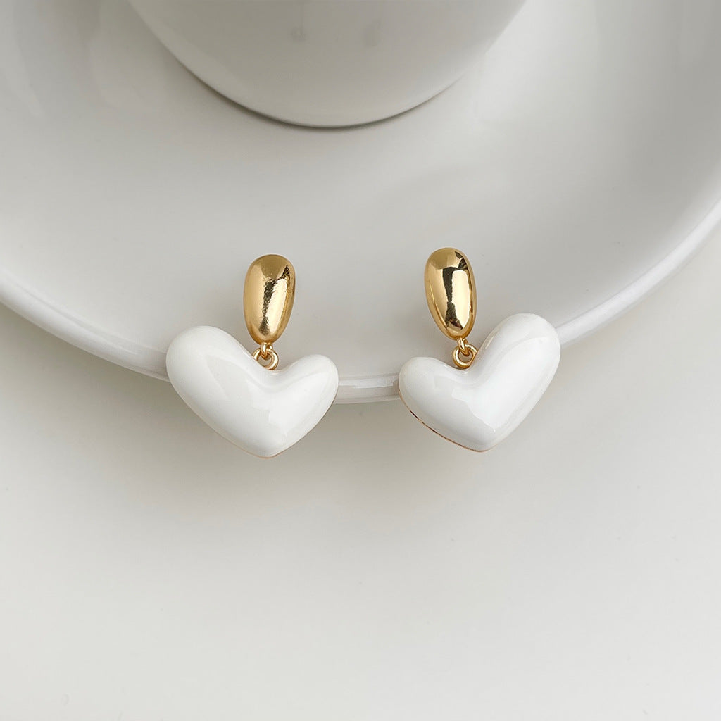 Puffy Heart Drop Earrings — white earrings, view 2