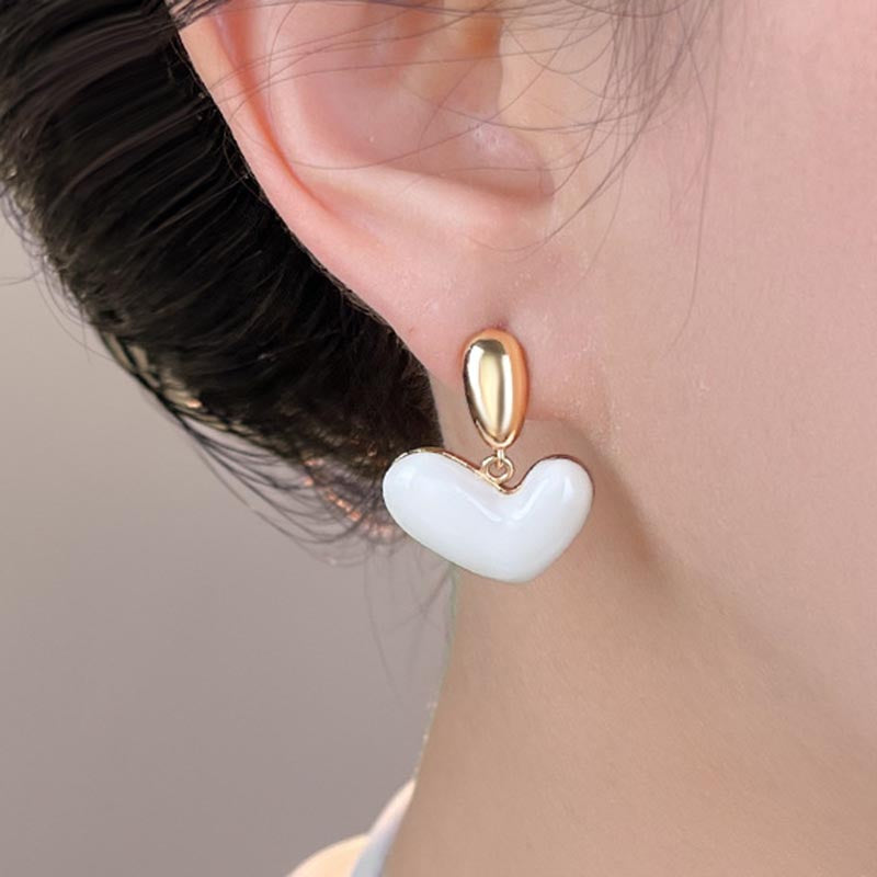 Puffy Heart Drop Earrings — white earrings, view 3