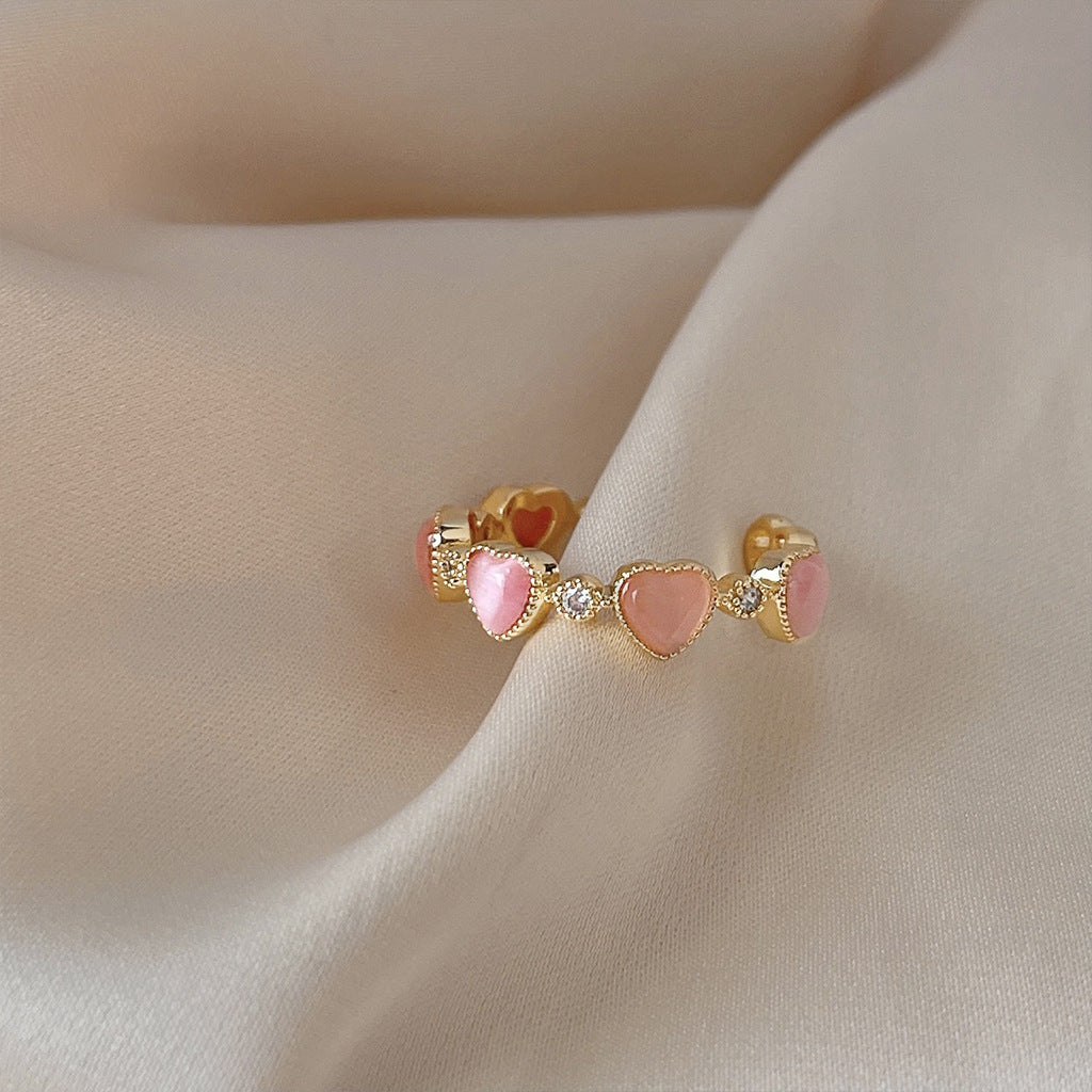 Cat's Eye Heart Open Ring — gold ring, view 2