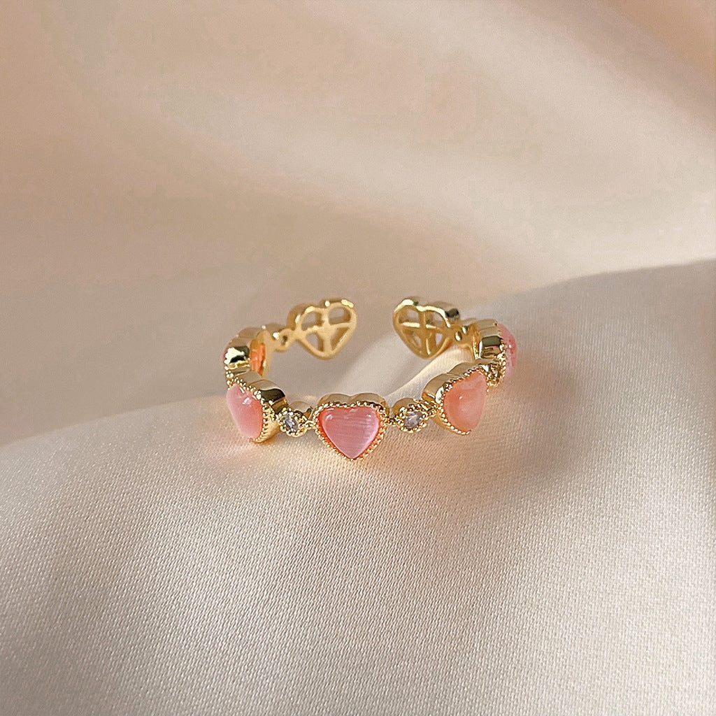 Cat's Eye Heart Open Ring — gold ring, view 3