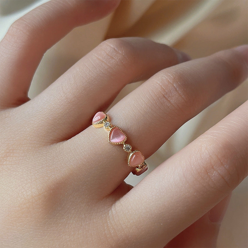 Cat's Eye Heart Open Ring — gold ring, view 4