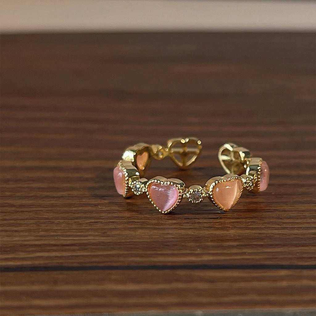 Cat's Eye Heart Open Ring — gold ring, view 5