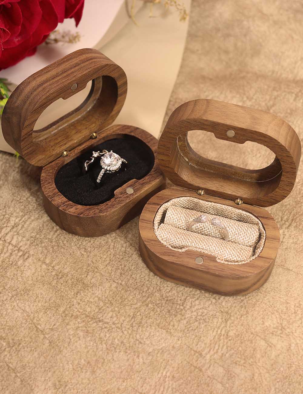 Oval Walnut Wood Ring Box — ring