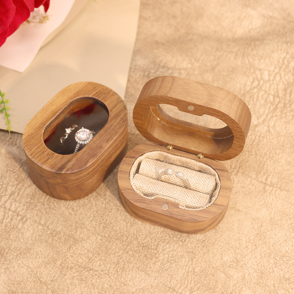 Oval Walnut Wood Ring Box — ring, view 3