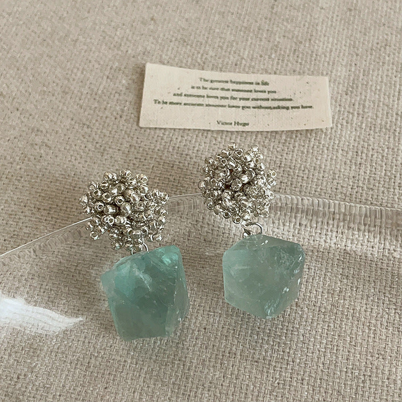 Mint Quartz Beaded Dangle Earrings — silver earrings, view 2