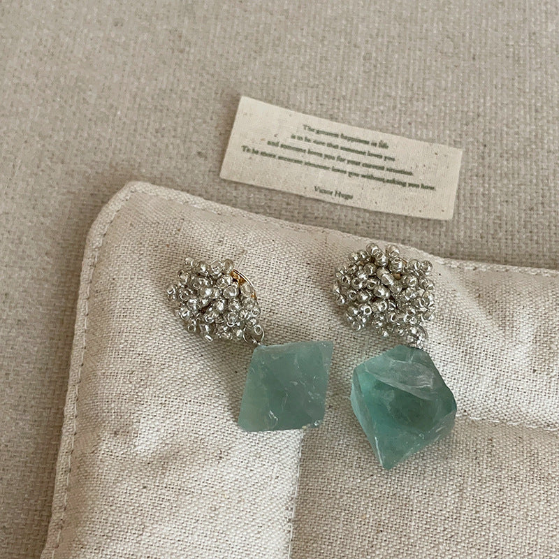 Mint Quartz Beaded Dangle Earrings — silver earrings, view 3