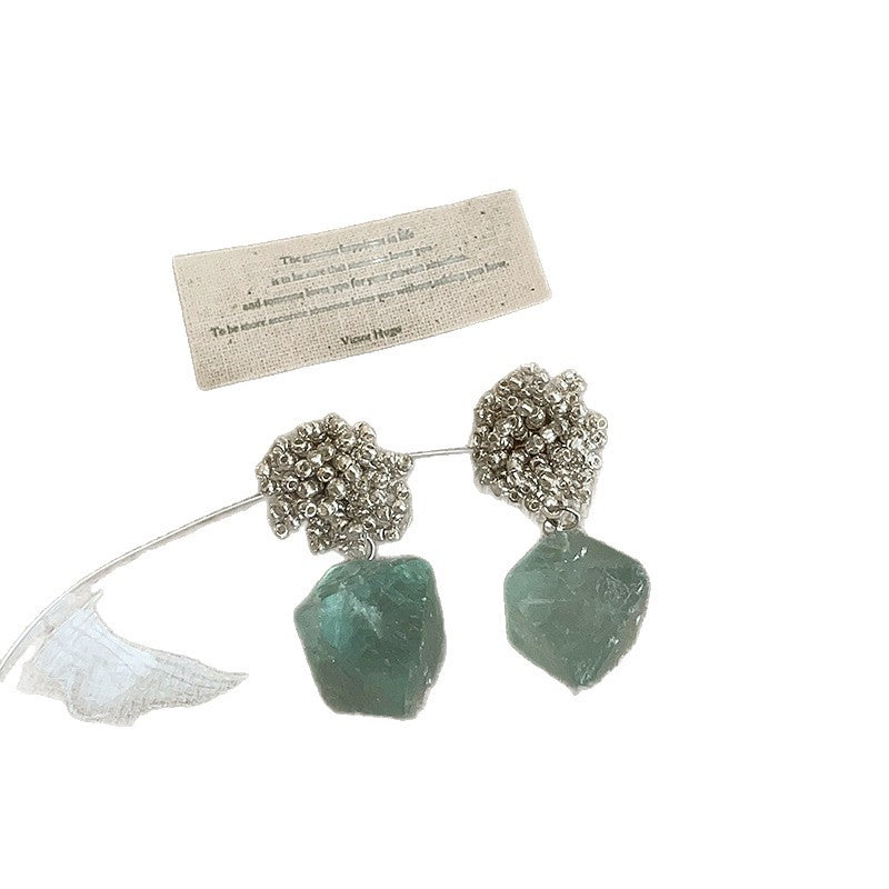 Mint Quartz Beaded Dangle Earrings — silver earrings, view 5