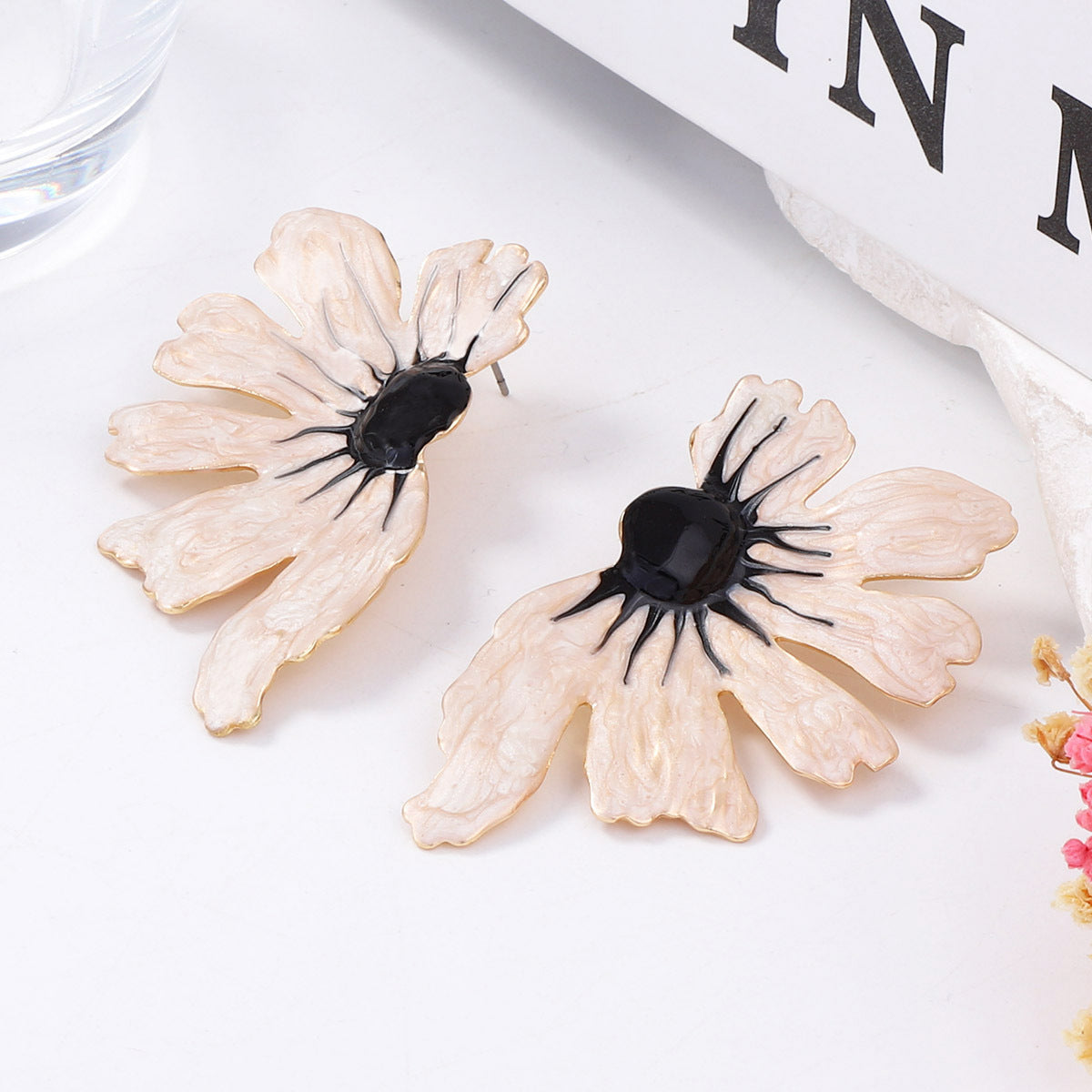 Ivory Floral Petal Studs — ivory earrings, view 4