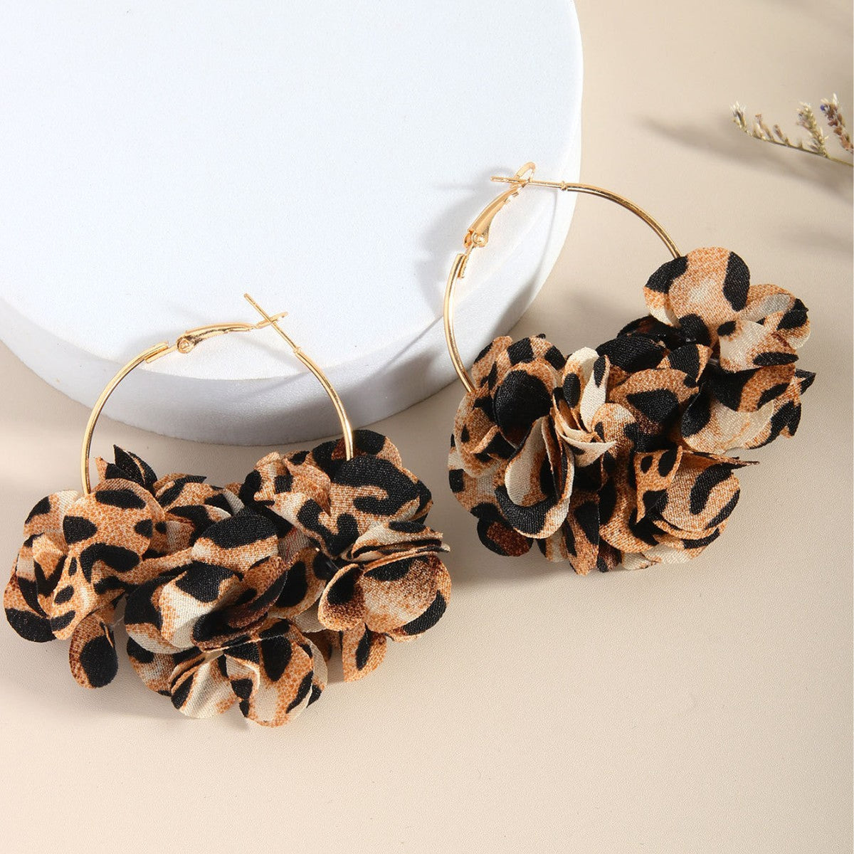 Leopard Print Hoop Earrings — brown earrings, view 2