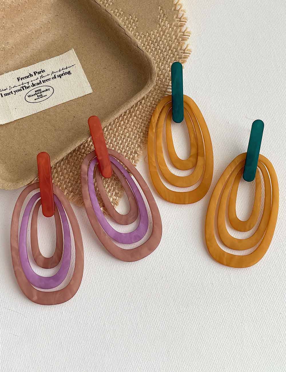 Multi-Layer Oval Resin Earrings — earrings