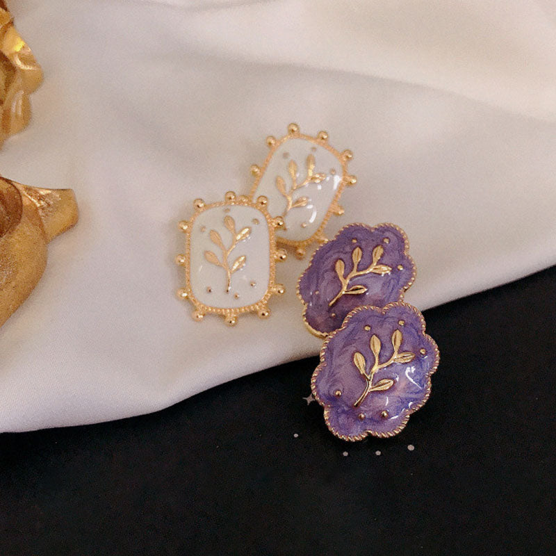 Square Flower Enamel Stud Earrings — earrings, view 2