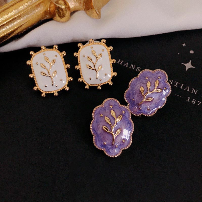 Square Flower Enamel Stud Earrings — earrings, view 3