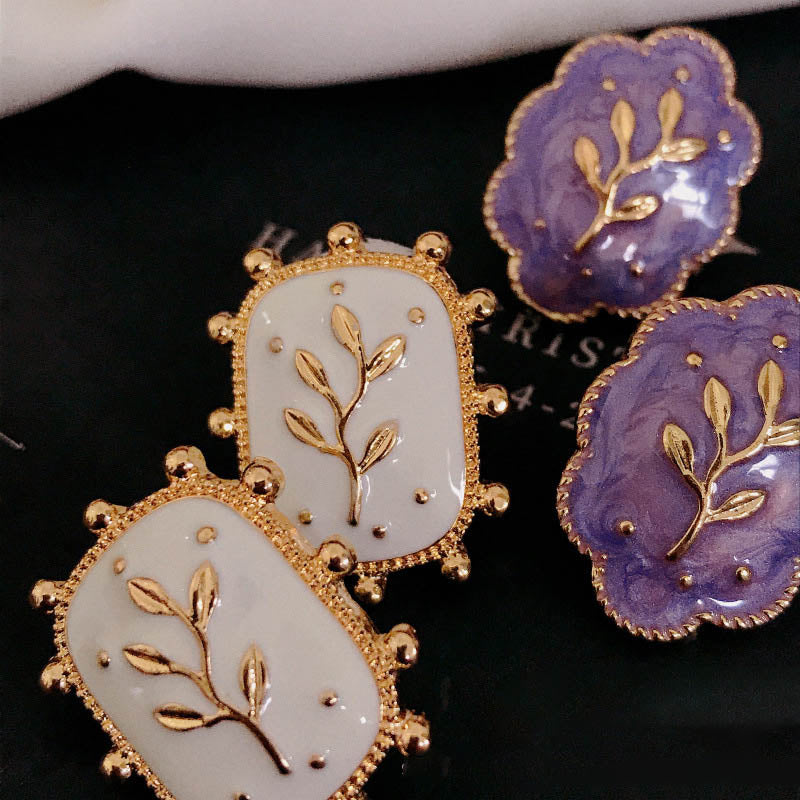 Square Flower Enamel Stud Earrings — earrings, view 4