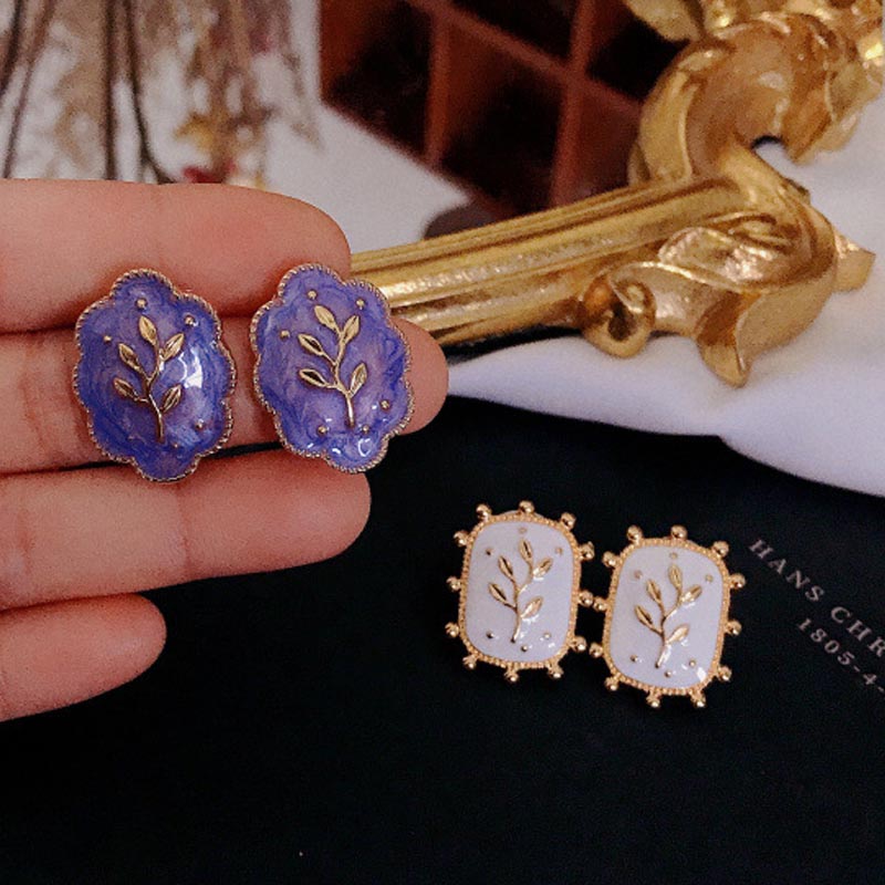 Square Flower Enamel Stud Earrings — earrings, view 6