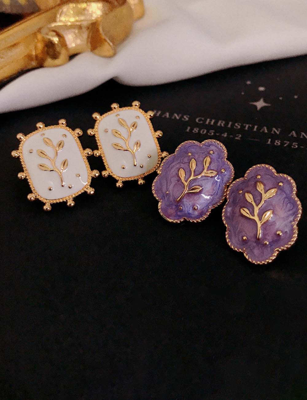 Square Flower Enamel Stud Earrings — earrings, view 7