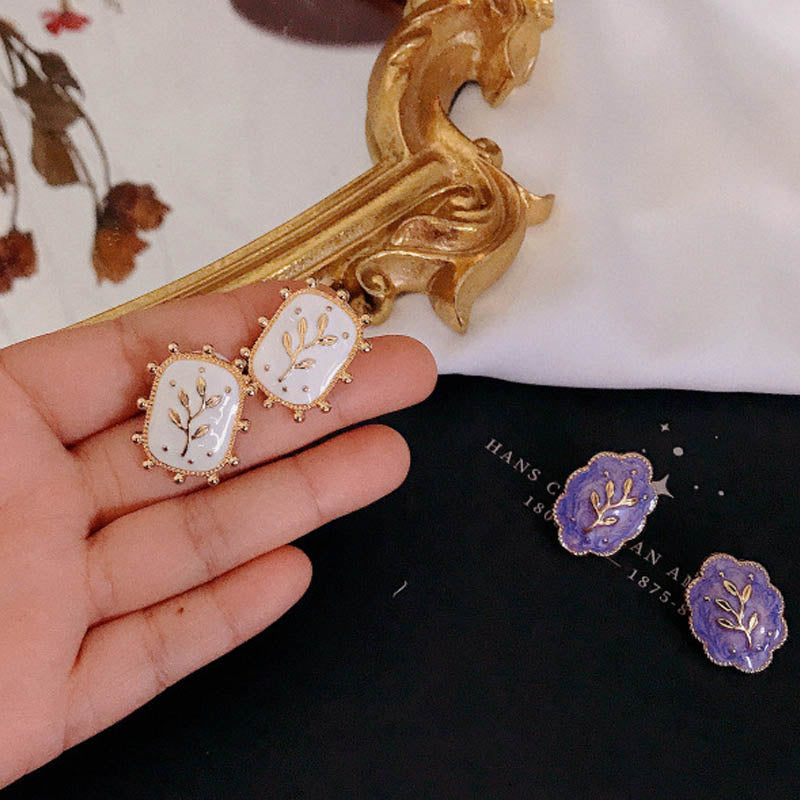 Square Flower Enamel Stud Earrings — earrings, view 8