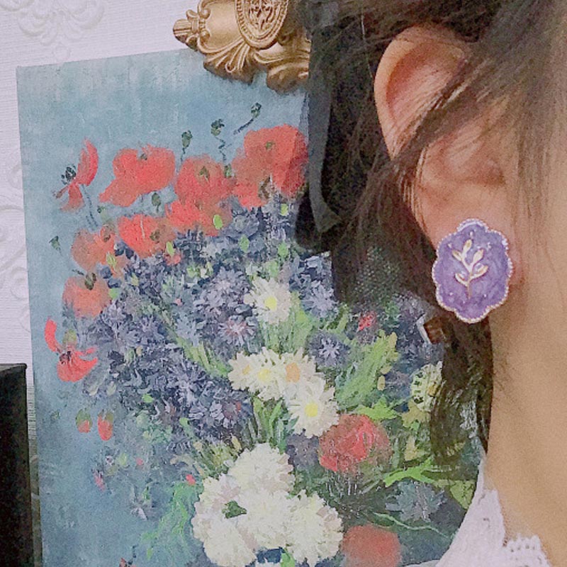 Square Flower Enamel Stud Earrings — earrings, view 9