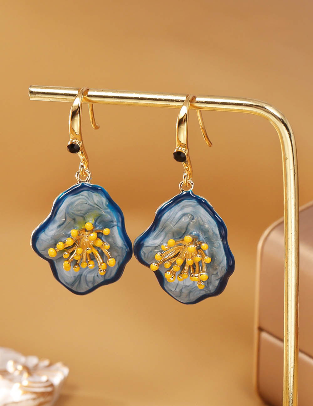 Irregular Flower Enamel Hook Earrings — blue earrings
