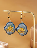 Irregular Flower Enamel Hook Earrings — blue earrings