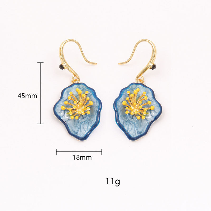 Irregular Flower Enamel Hook Earrings — blue earrings, view 8