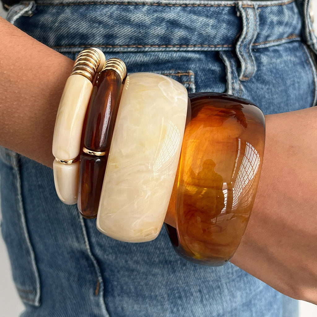 Amber Marbled Acrylic Bangle — bracelet, view 2